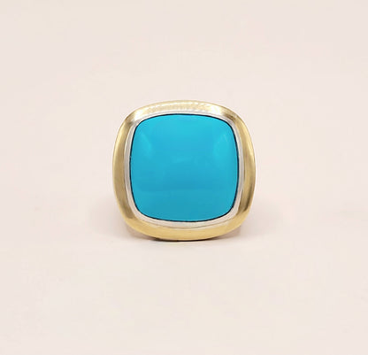 David Yurman Albion Turquoise Statement Ring Sterling Silver 18K Gold 18mm Size 7.5