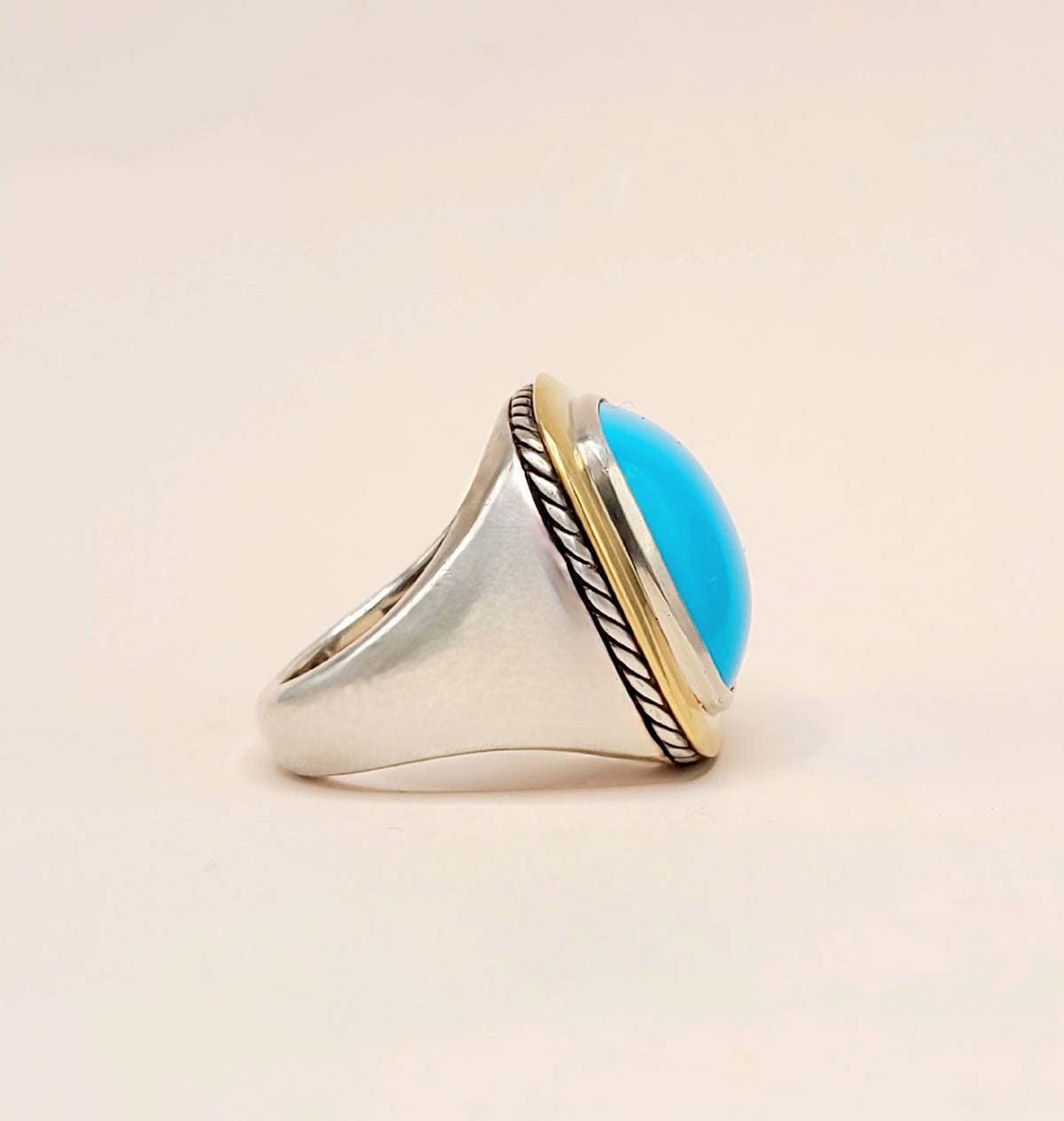 David Yurman Albion Turquoise Statement Ring Sterling Silver 18K Gold 18mm Size 7.5