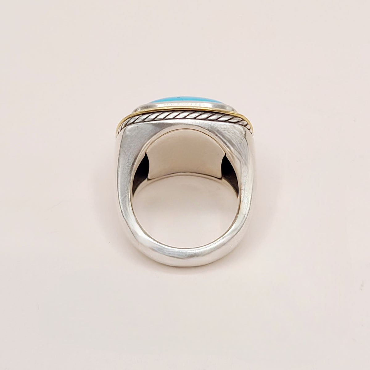 David Yurman Albion Turquoise Statement Ring Sterling Silver 18K Gold 18mm Size 7.5