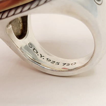 Hallmark David Yurman Albion Turquoise Statement Ring Sterling Silver 18K Gold 18mm Size 7.5