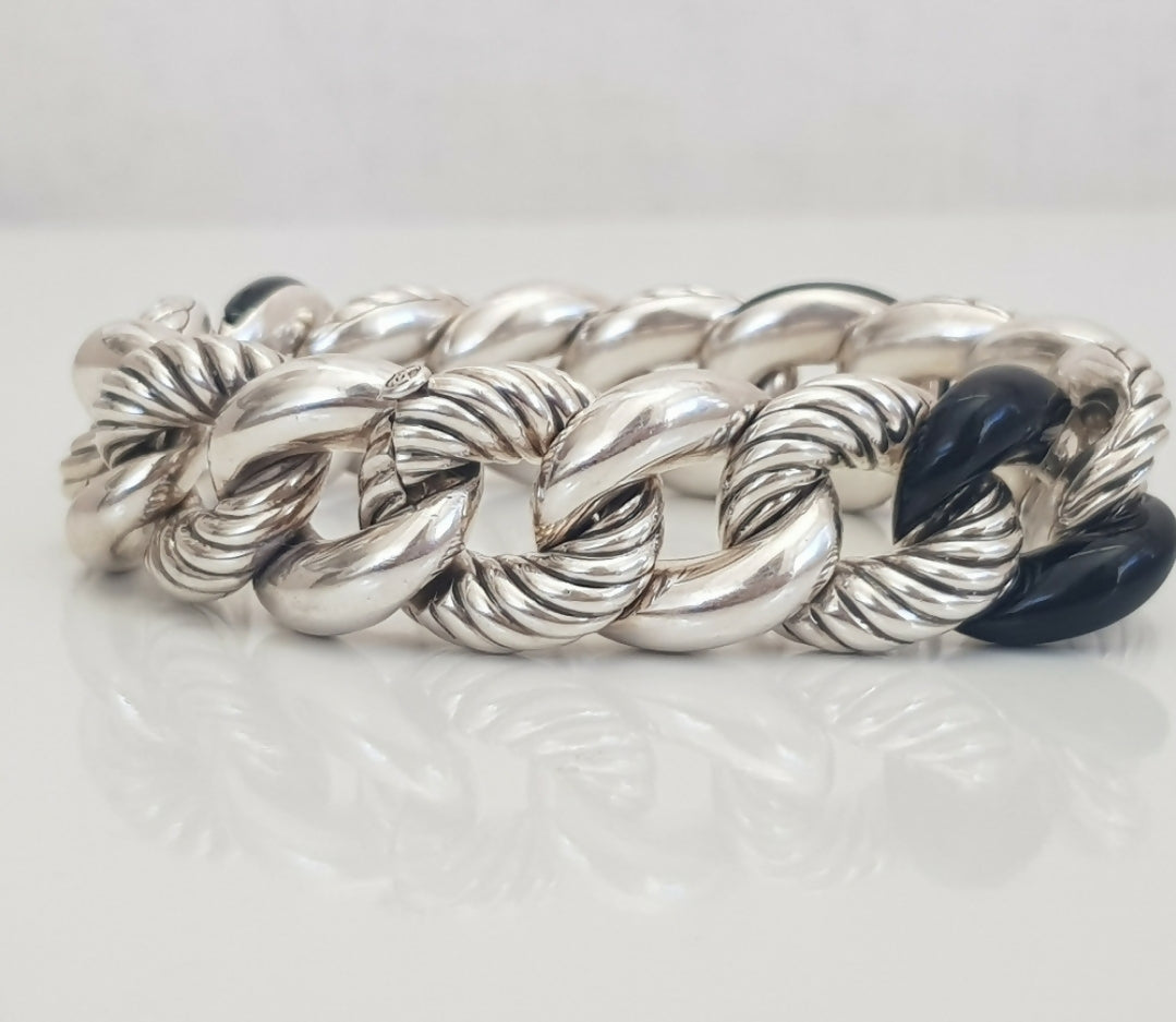David Yurman Belmont Curb Link Bracelet With Black Onyx