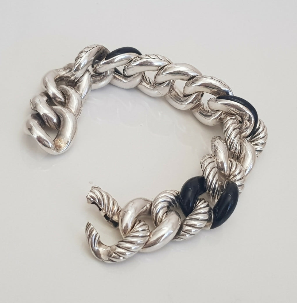 David Yurman Belmont Curb Link Bracelet With Black Onyx