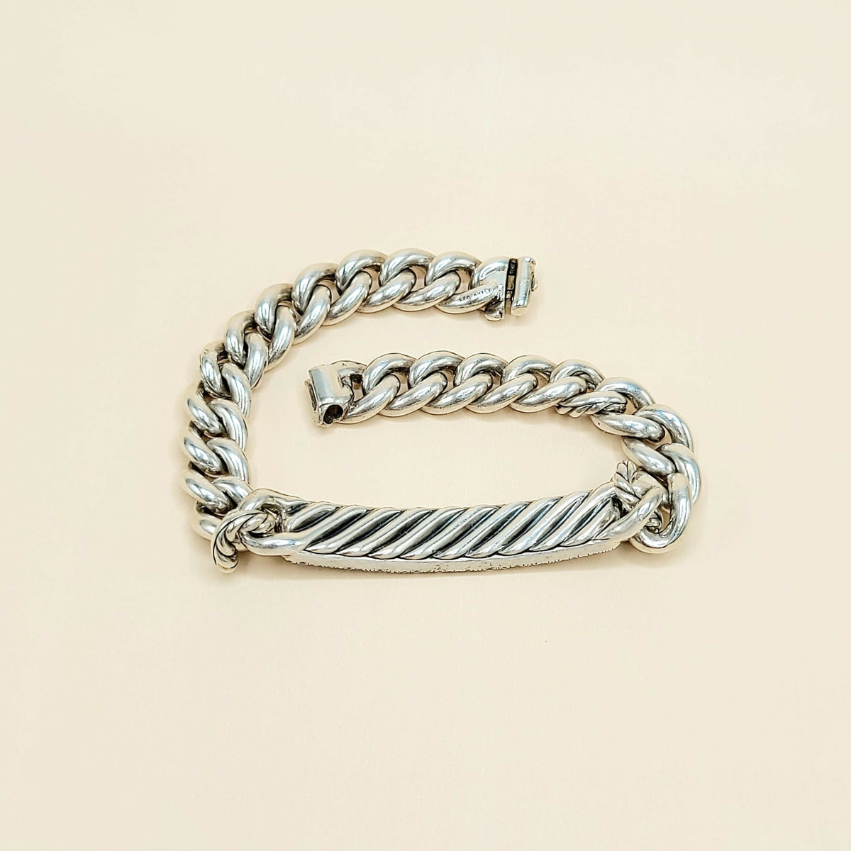 back of David Yurman Belmont Curb Link Pavé ID Bracelet With Diamonds , 8mm