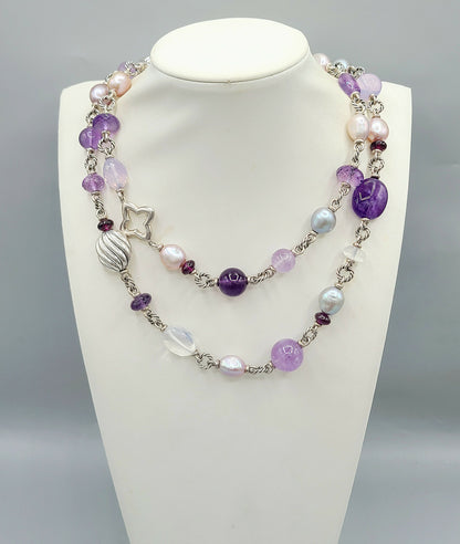    David Yurman Bijoux Pearl Amethyst Multi-Gemstone Station Necklace