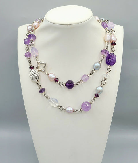  David Yurman Bijoux Pearl Amethyst Multi-Gemstone Station Necklace