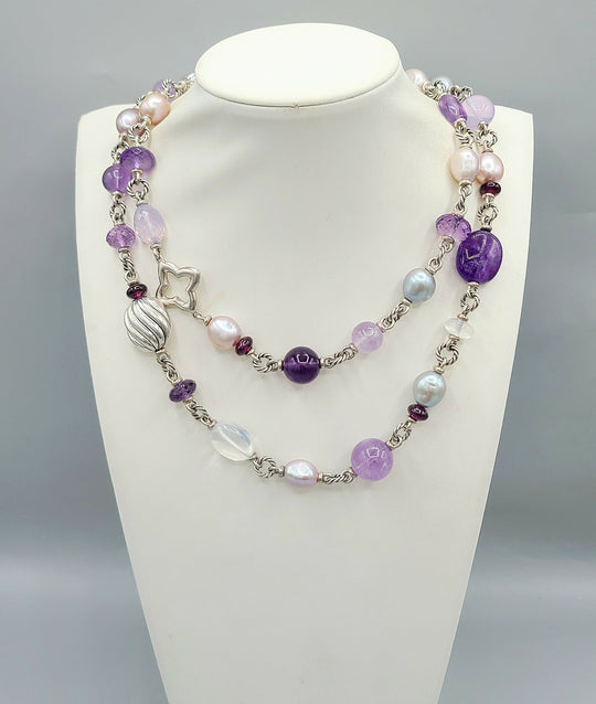  David Yurman Bijoux Pearl Amethyst Multi-Gemstone Station Necklace