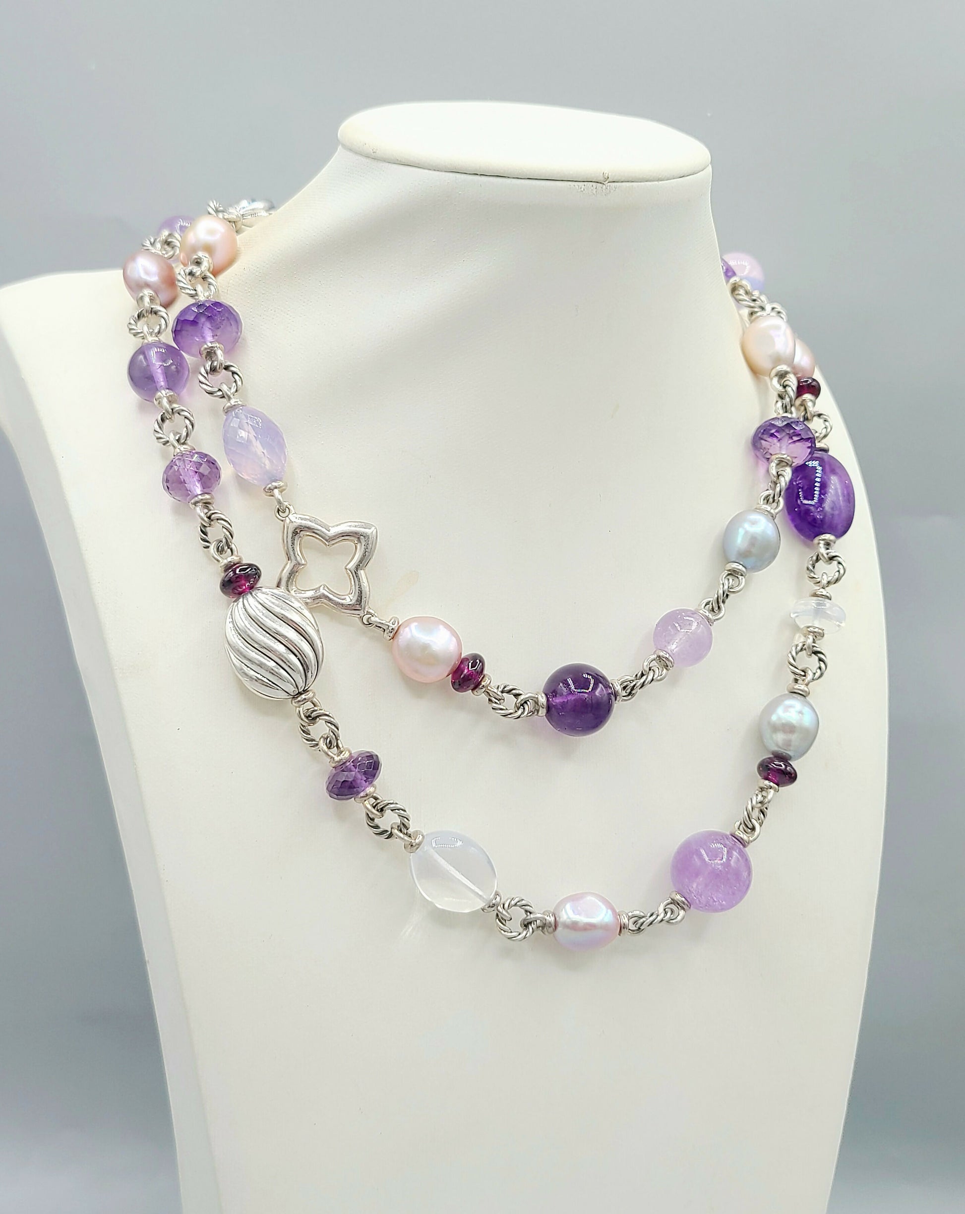   David Yurman Bijoux Pearl Amethyst Multi-Gemstone Station Necklace