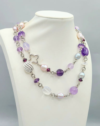    David Yurman Bijoux Pearl Amethyst Multi-Gemstone Station Necklace