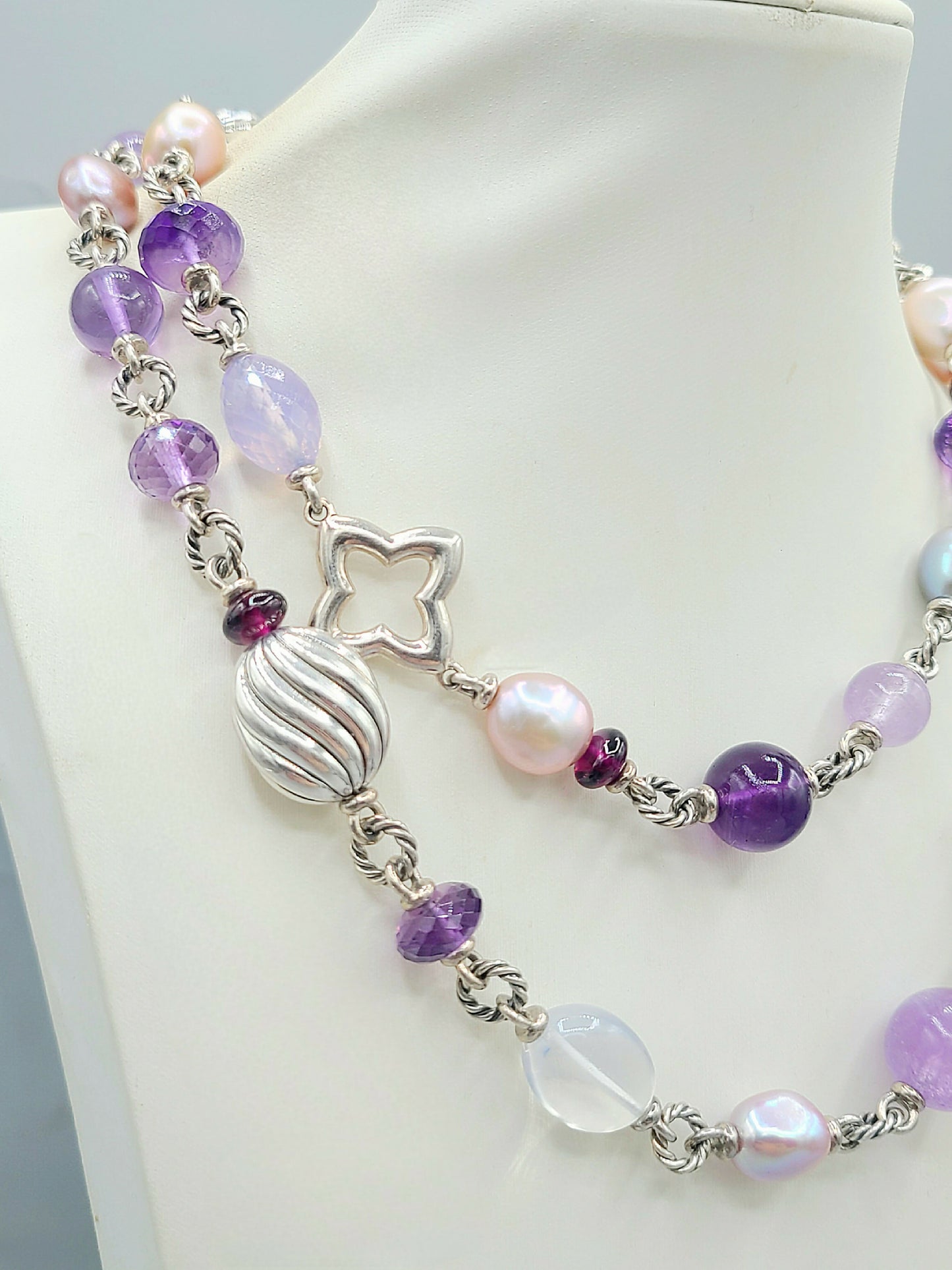   David Yurman Bijoux Pearl Amethyst Multi-Gemstone Station Necklace