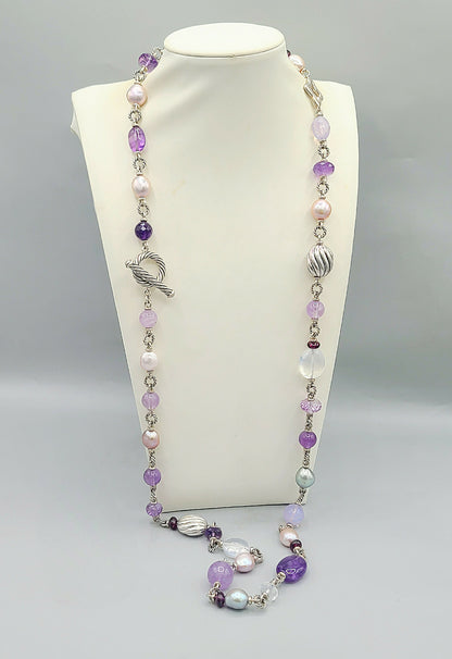    David Yurman Bijoux Pearl Amethyst Multi-Gemstone Station Necklace