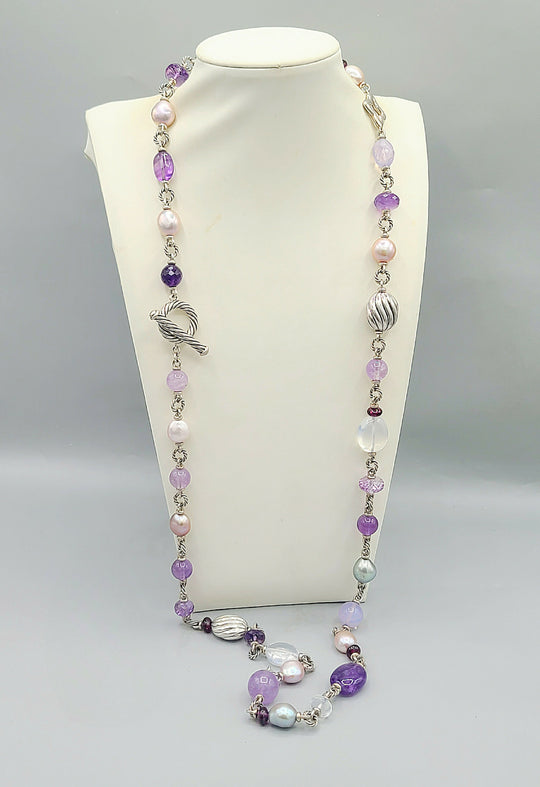  David Yurman Bijoux Pearl Amethyst Multi-Gemstone Station Necklace