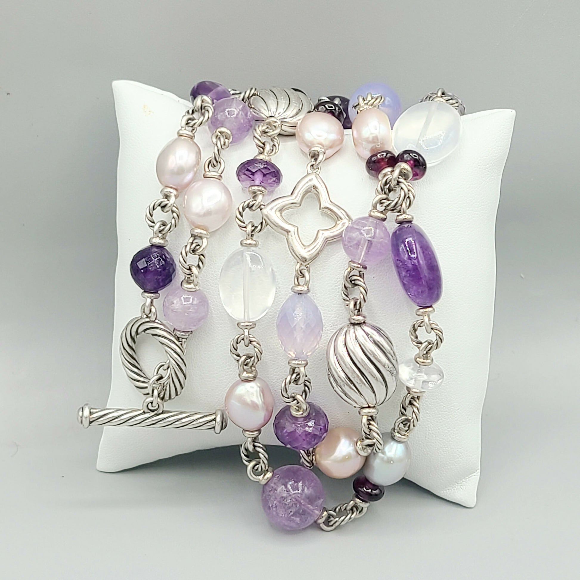    David Yurman Bijoux Pearl Amethyst Multi-Gemstone Station Necklace