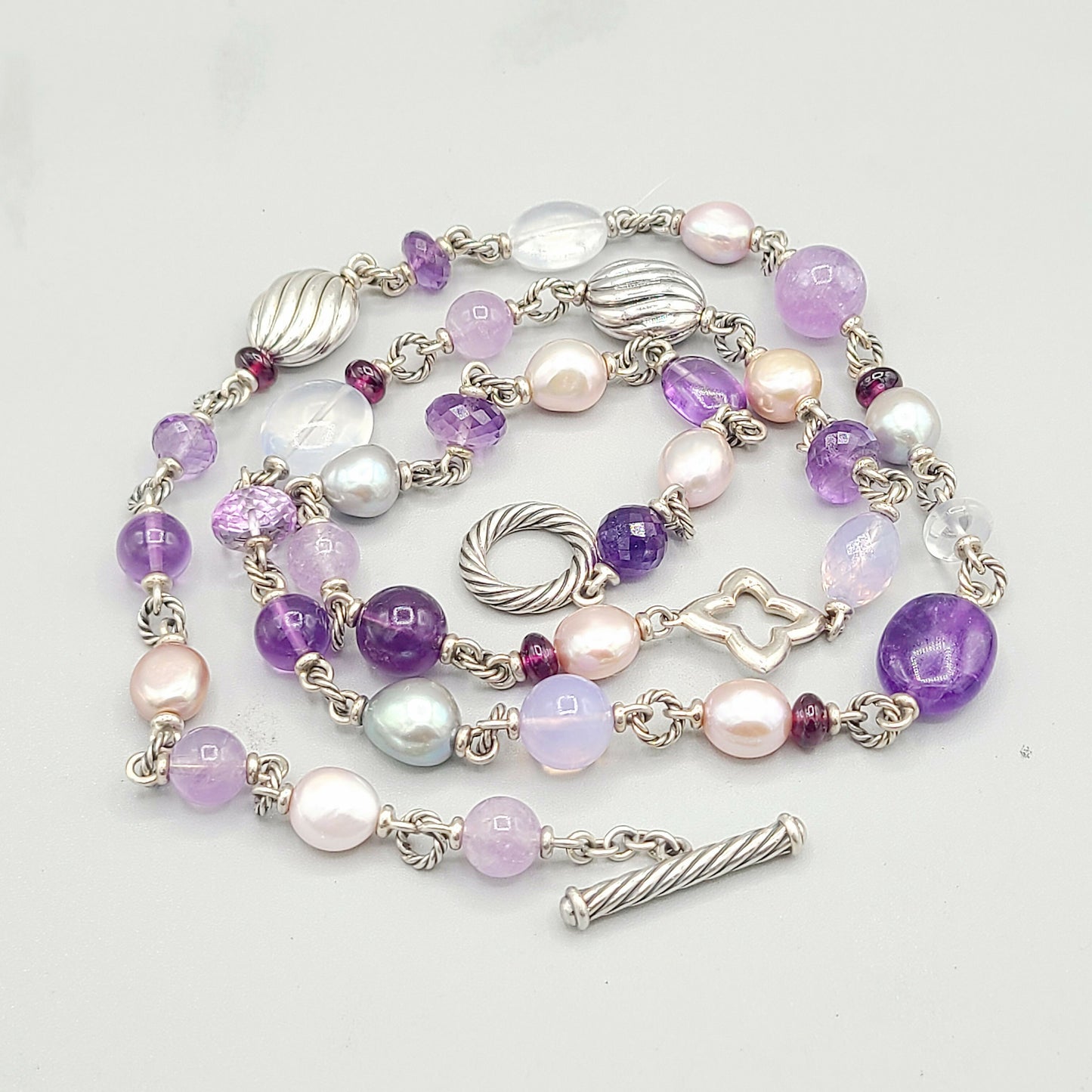    David Yurman Bijoux Pearl Amethyst Multi-Gemstone Station Necklace