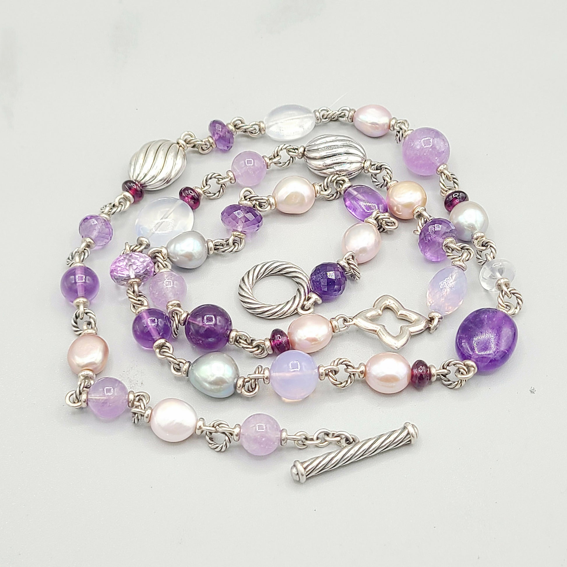    David Yurman Bijoux Pearl Amethyst Multi-Gemstone Station Necklace