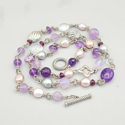   David Yurman Bijoux Pearl Amethyst Multi-Gemstone Station Necklace