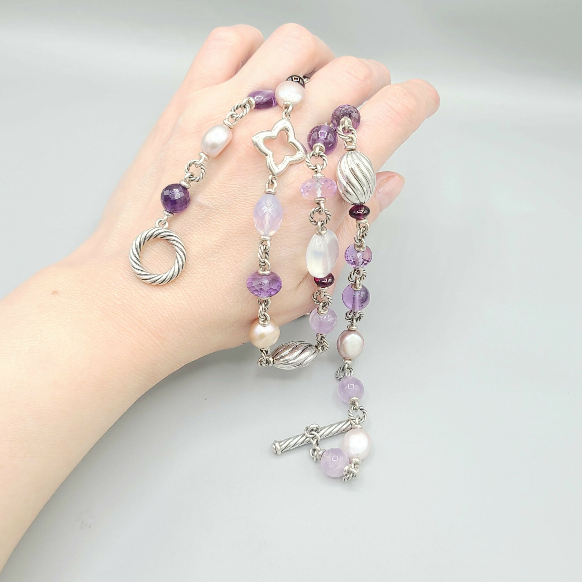    David Yurman Bijoux Pearl Amethyst Multi-Gemstone Station Necklace