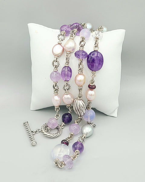  David Yurman Bijoux Pearl Amethyst Multi-Gemstone Station Necklace