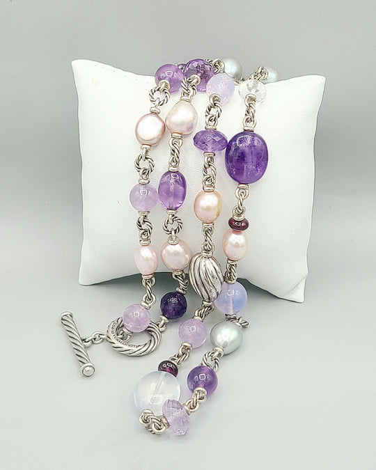  David Yurman Bijoux Pearl Amethyst Multi-Gemstone Station Necklace