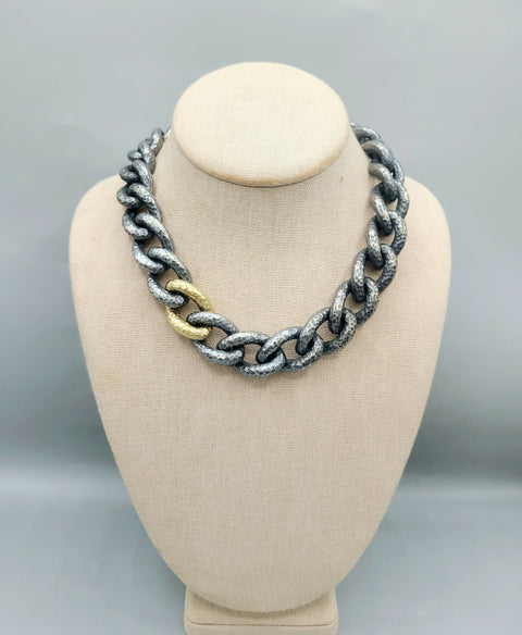  David Yurman Black Gold Hammered Curb Link Necklace-