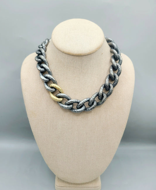 David Yurman Black Gold Hammered Curb Link Necklace  AYW Luxury