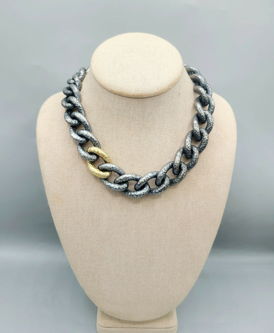  David Yurman Black Gold Hammered Curb Link Necklace-