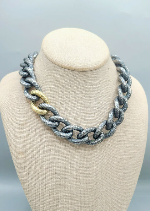  David Yurman Black Gold Hammered Curb Link Necklace-