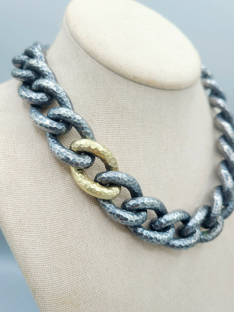  David Yurman Black Gold Hammered Curb Link Necklace-
