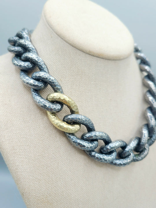  David Yurman Black Gold Hammered Curb Link Necklace-