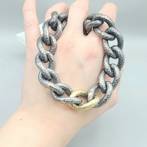  David Yurman Black Gold Hammered Curb Link Necklace-