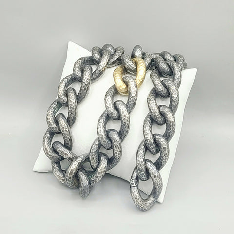  David Yurman Black Gold Hammered Curb Link Necklace-