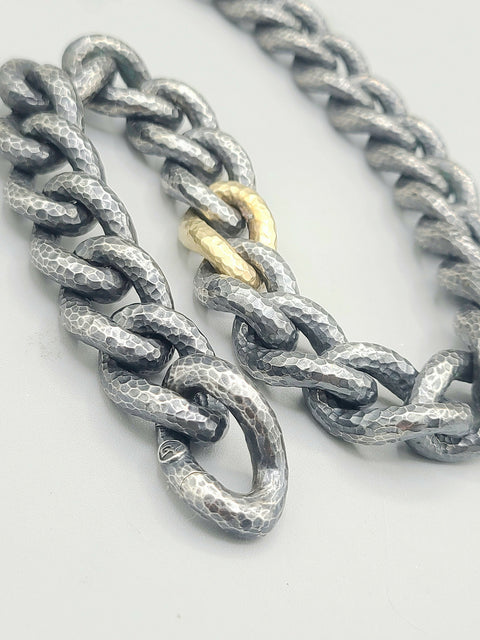  David Yurman Black Gold Hammered Curb Link Necklace-