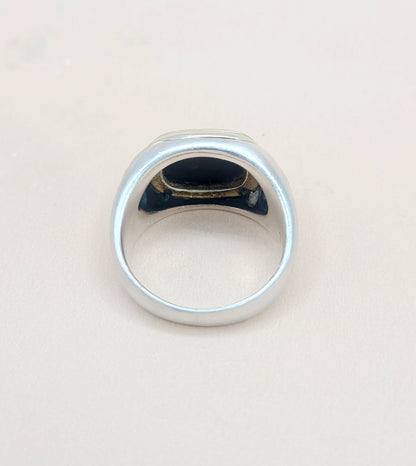 David Yurman Black Onyx Cable Signet Ring in Silver & Gold  AYW Luxury #