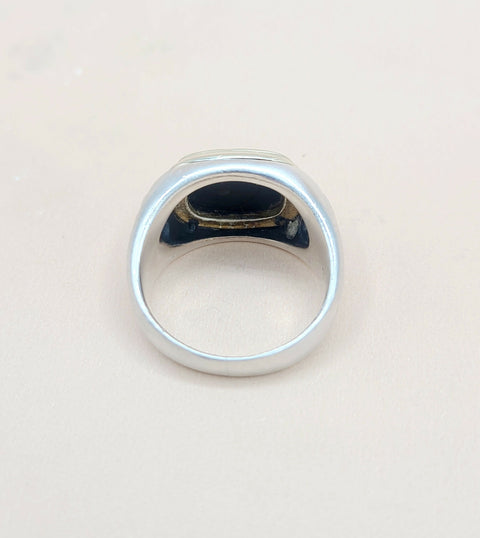  David Yurman Black Onyx Silver & Gold Signet Cable Ring