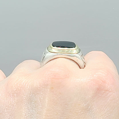 David Yurman Black Onyx Cable Signet Ring in Silver & Gold  AYW Luxury #