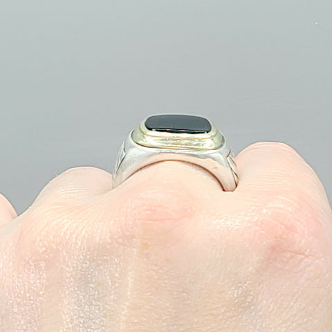  David Yurman Black Onyx Silver & Gold Signet Cable Ring
