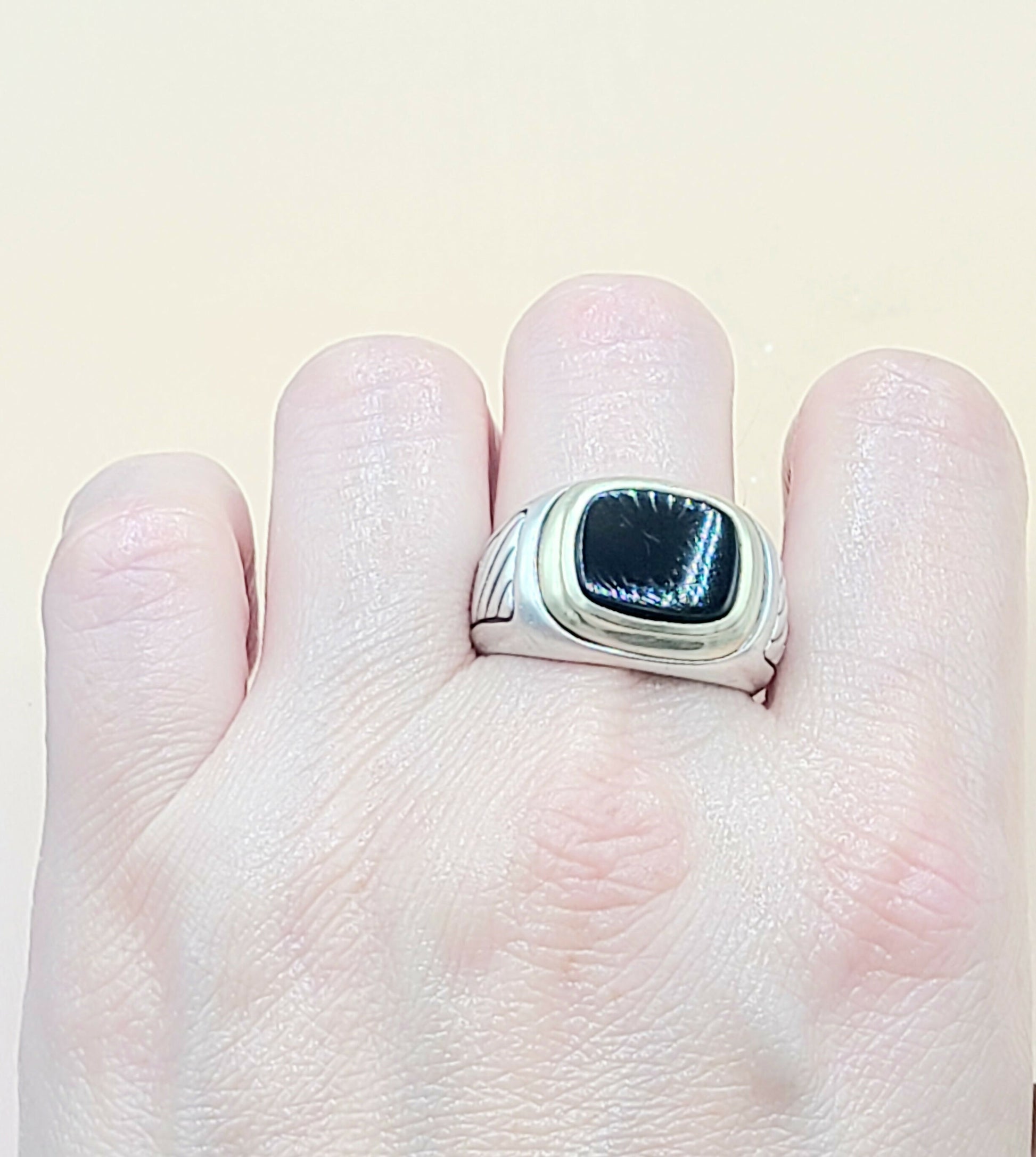 David Yurman Black Onyx Cable Signet Ring in Silver & Gold  AYW Luxury #