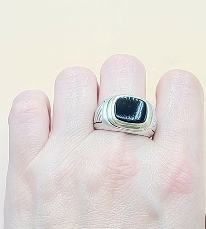 David Yurman Black Onyx Cable Signet Ring in Silver & Gold  AYW Luxury #