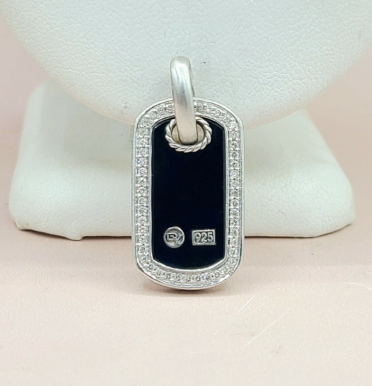  David Yurman Black Onyx Diamond Dog-Tag-Pendant