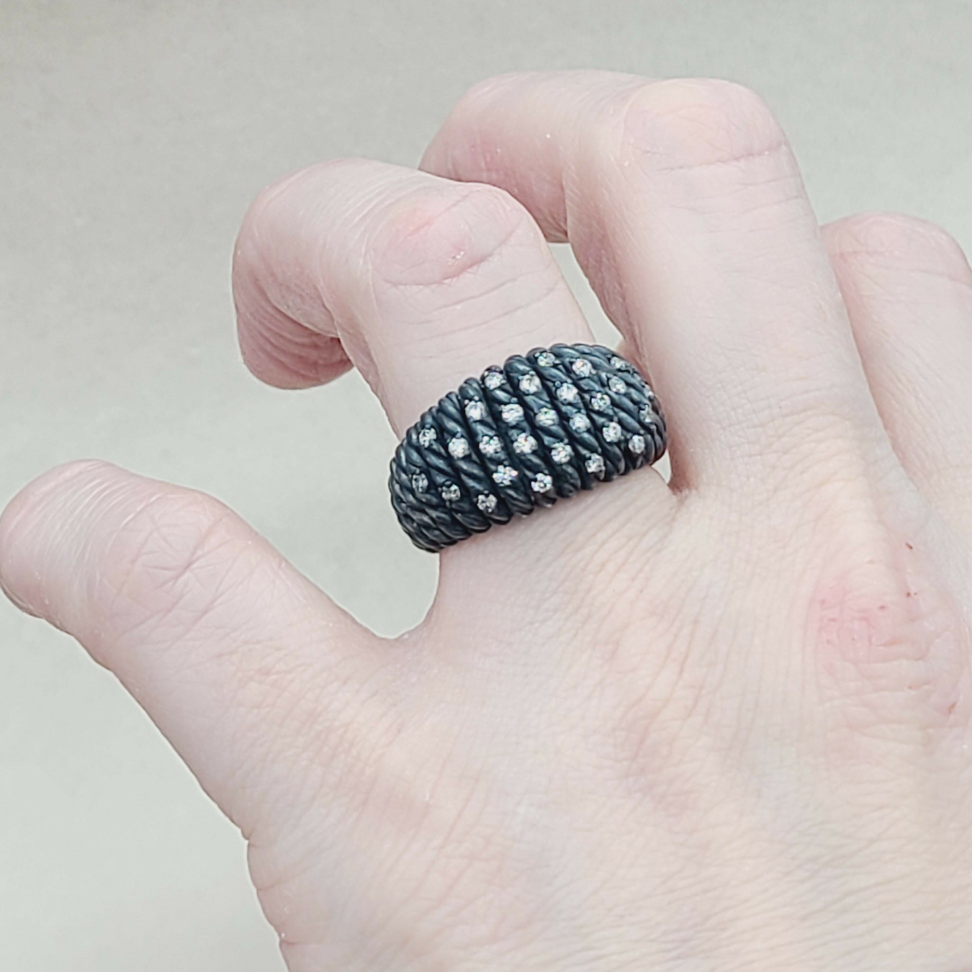 David Yurman Black Rhodium Tempo Ring With Pave Diamond