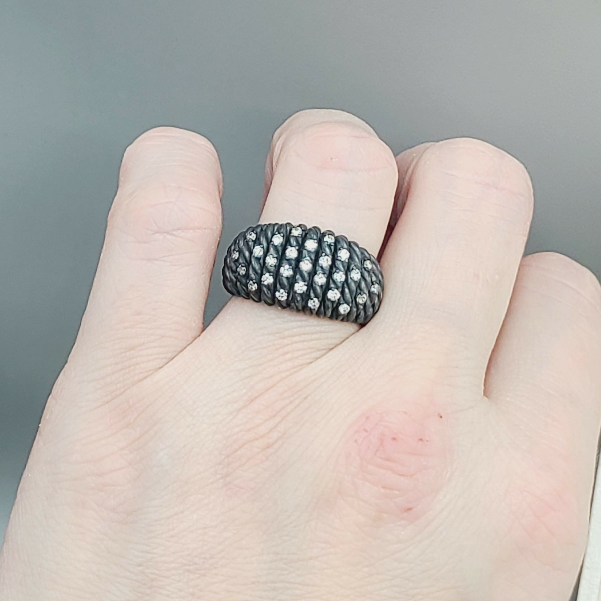 David Yurman Black Rhodium Tempo Ring With Pave Diamond