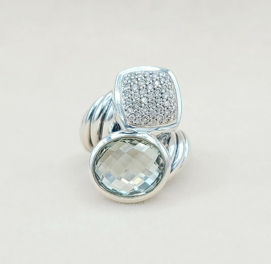 David Yurman Bypass Ring With Prasiolite and Diamond