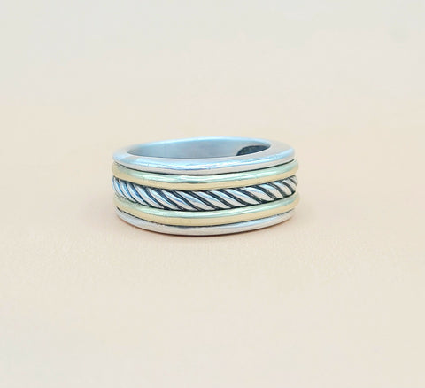  David Yurman Cable Silver Gold Band Ring