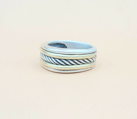  David Yurman Cable Silver Gold Band Ring