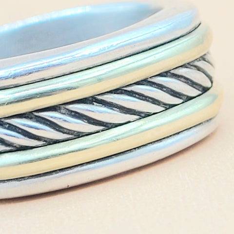  David Yurman Cable Silver Gold Band Ring