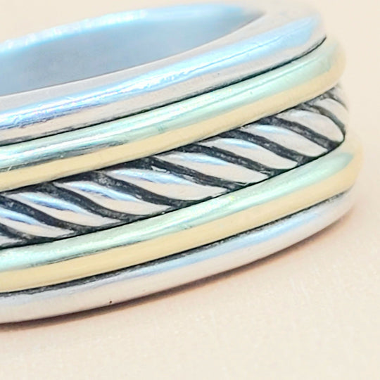  David Yurman Cable Silver Gold Band Ring