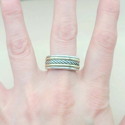  David Yurman Cable Silver Gold Band Ring