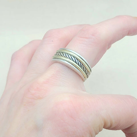  David Yurman Cable Silver Gold Band Ring