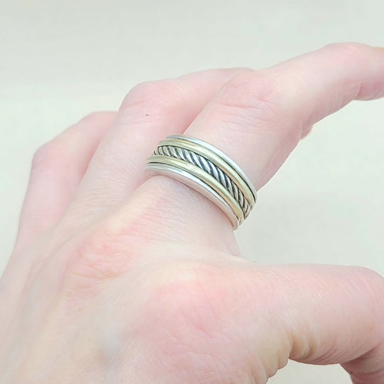  David Yurman Cable Silver Gold Band Ring