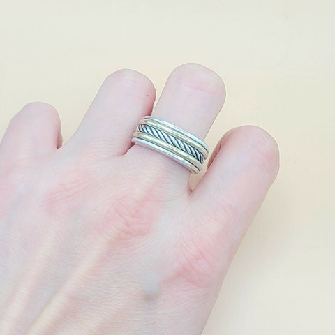  David Yurman Cable Silver Gold Band Ring