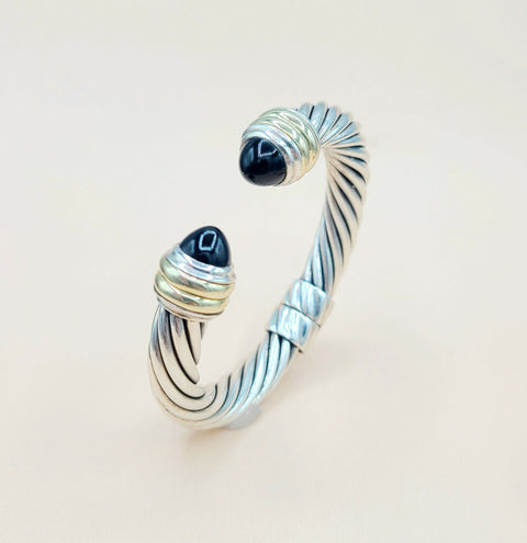 David Yurman 10mm Black Onyx Gold Bracelet